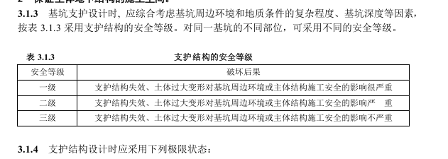 基坑按安全等级划分:  一级:破坏后果很严重或开挖深度大于等于10米