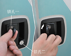 8  1.将钥匙插入锁孔一,旋转钥匙,拉手解锁.