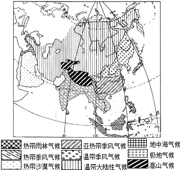 读图"亚洲气候类型图,回答3～4题.亚洲分布最广泛的气候类型是)a.